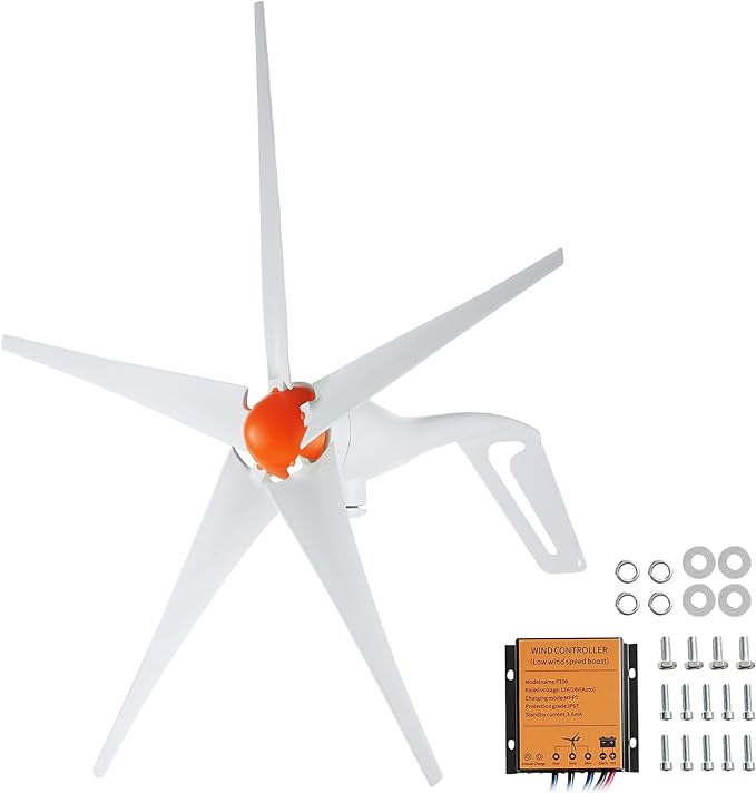 VEVOR 500W Wind Turbine Generator 12V Wind Turbine Kit 5-Blade Wind Power Generator with MPPT Controller Adjustable Windward Direction &amp 2.5m/s Start Wind Speed Suitable for Home Farm RVs B