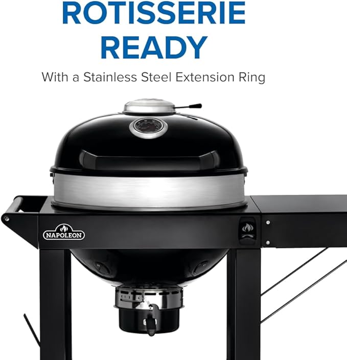 Napoleon PRO22 Charcoal Kettle Grill with Folding Cart Black Porcelain-Enameled Lid and Bowl Chrome-Plated Cooking Grid