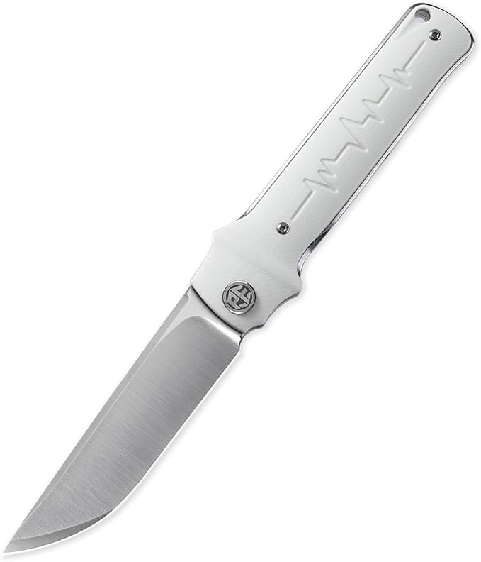 Petrified fish PFB04 Tena Folding Knife 3.82 D2 Steel Satin Blade G10 Handle Pocket Folding knife for EDC Camping Outdoor (White Satin)