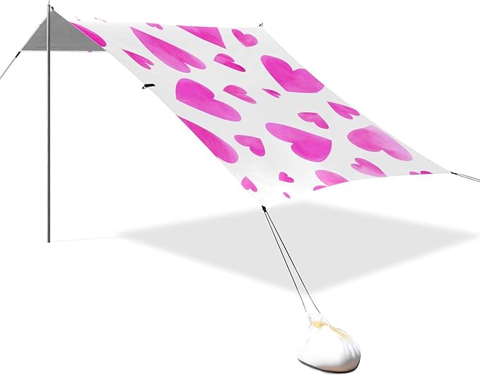 Beach Canopy with Windproof Ropes &amp Sandbags Beach Tent Sun Shade Sun Shelter for Camping Trips Fishing Backyard Fun or Picnics Heart