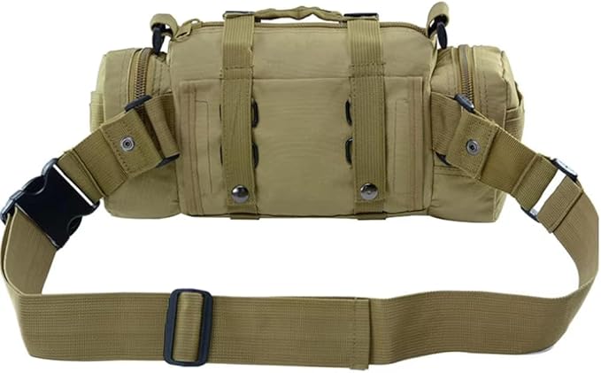 Multifunctional Outdoor Tactical Fanny Pack Waterproof 3P Duffel Waist Bag with Shoulder Strape MOLLE System Camera Bag Chest Pouch (Army Green)