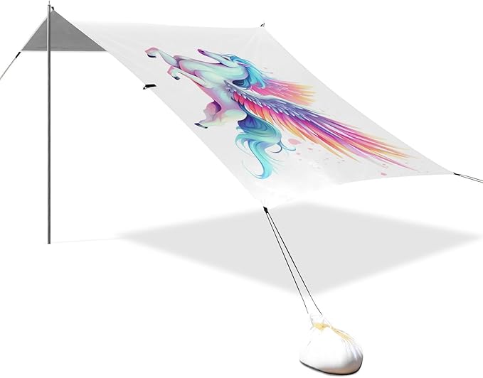 ALAZA Unicorn Rainbow Horse Beach Tent Sun Shelter UPF50+ Protection Beach Shade Canopy w/ 4 Sandbags for Outdoor Camping Fishing Backyard Fun Picnic 10x9 ft