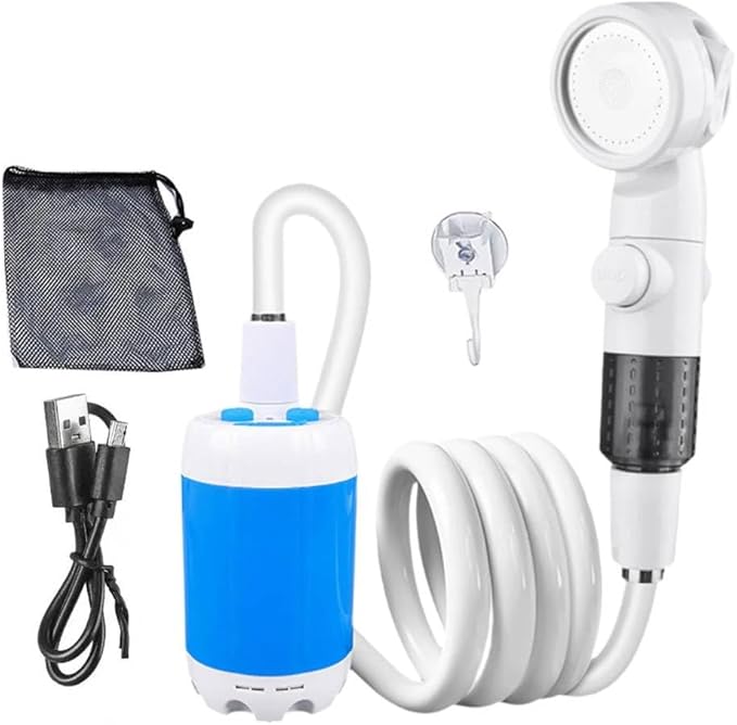 Portable Camping Shower Outdoor Camp Shower Pump Rechargeable Outdoor Shower Head Sprayer with Digital Display Rechargeable Electric Shower Pump for Camping Travel Car Washing