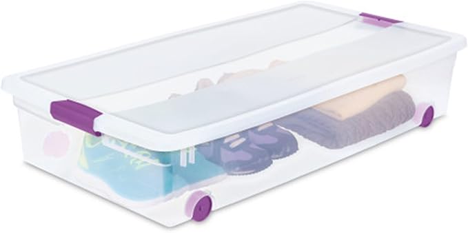 Sterilite 16-Pack 60 Quart ClearView Latch Box Wheeled Underbed Organizer Bins with Latching Lids - Clear Plastic Organization Containers for Closet Bedroom Shelving Units and Everyday Home Storage