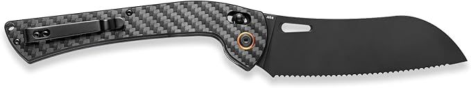SENBON foldable knife AUS-8 stainless steel with black titanium plating carbon fiber handle with back clipbread knife
