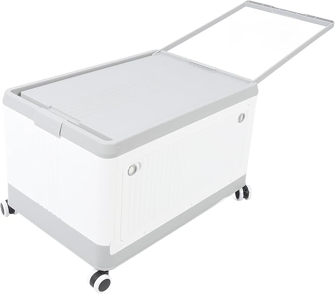 Foldable Storage Bin with Lid Wheels Stackable Rolling Utility Storage Container with Handle Clothes Books Snack Shoe Grocery Collapsible Bins with Lids (L (71x50cm/28x19.7in))