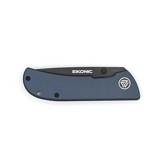EIKONIC Knives HEAdesigns Fairwind Folding Knife 2.72 D2 Black Stonewashed Drop Point Plain Blade Blue G10 Handles Liner Lock - 220BGY