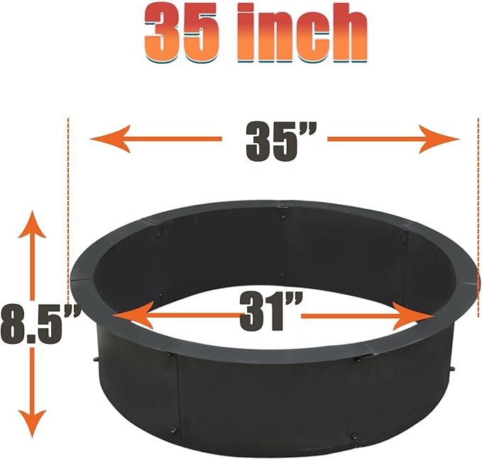 SoulMate Outdoor 35-Inch Outer/31-Inch Inner Fire Pit RingDuty Solid Metal Steel Round Firepit Rim Insert for DIY Fire Pits Outdoor Above or In-Ground Camping Garden Patio Backyard.