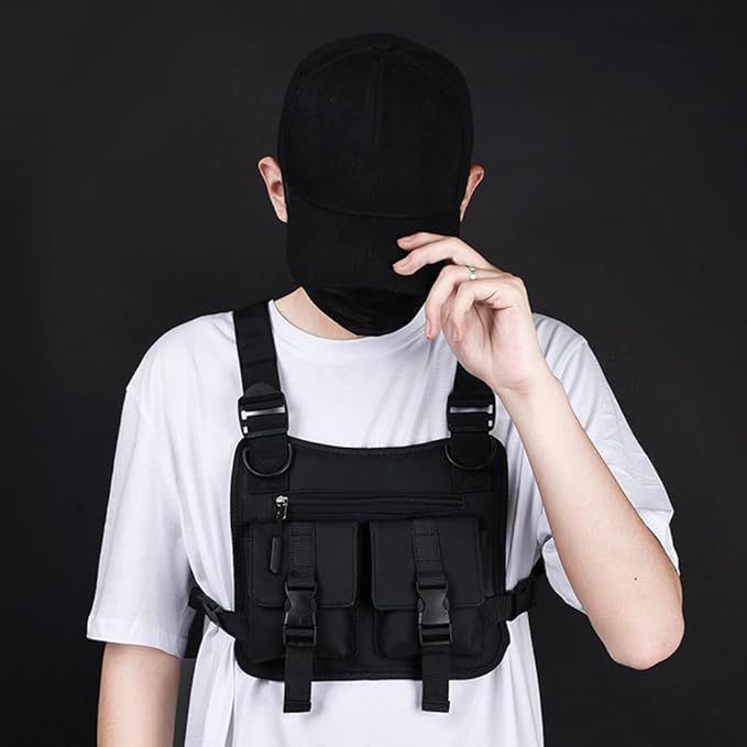 MiOYOOW Sports Chest Bag Waterproof Front Chest Bag 3 Pockets Tactical Chest Pack for Walking Hiking Cycling Running