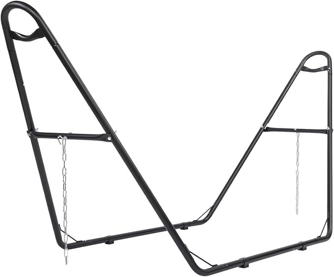 ONCLOUD Sandblasted Iron Hammock Stand only Heavy Duty Adjustable Hammock Frame Fits Various Hammocks Portable Double-Barrel Hammock Support for Outdoors Patio Garden Yard 550 LBS Black