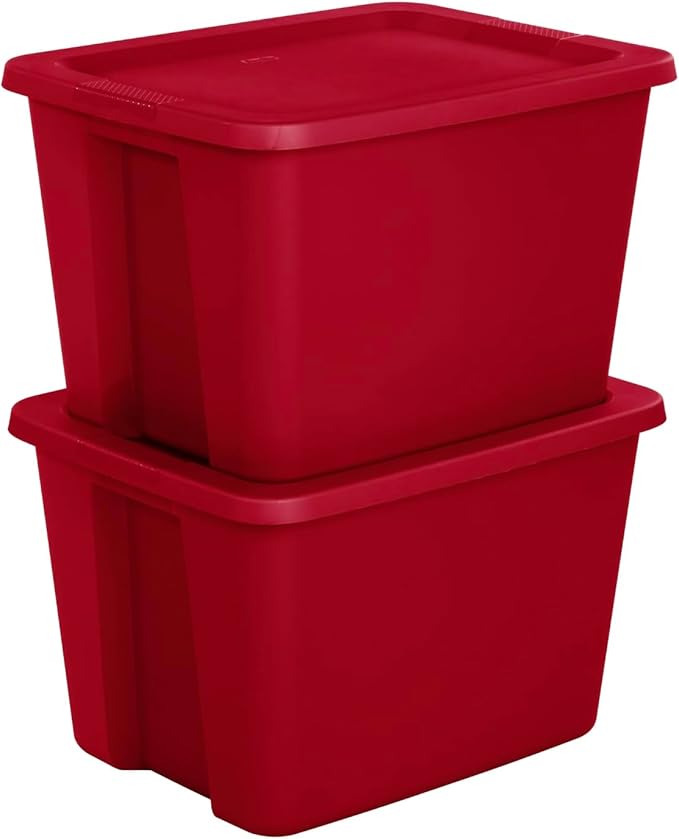 Red 8-Pack 18 Gallon Plastic Storage Bins with Snap-On Lids Stackable Lidded Containers with Comfortable Integrated Handles for Camping Gear Sports Equipment Tools Blankets &amp Sleeping Bags