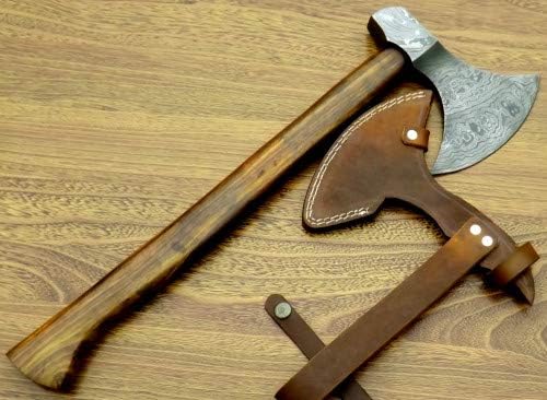 Axe Damascus Steel 18 Rose Wood Handle Axe/Hand Forged Woodsman Axe