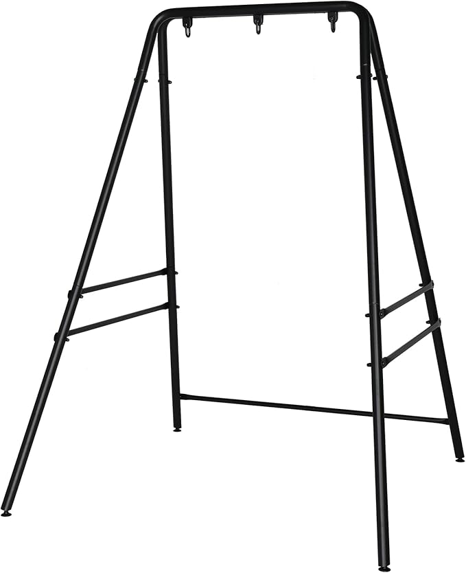 Outdoor Hammock Chair StandA-Shaped Metal Swing Stand FrameWeather Resistant Hammock Swing StandHeavy Duty Hanging Chair Stand Onlywith Three Hooksfor Bedroom Garden Patio Porch (Black)