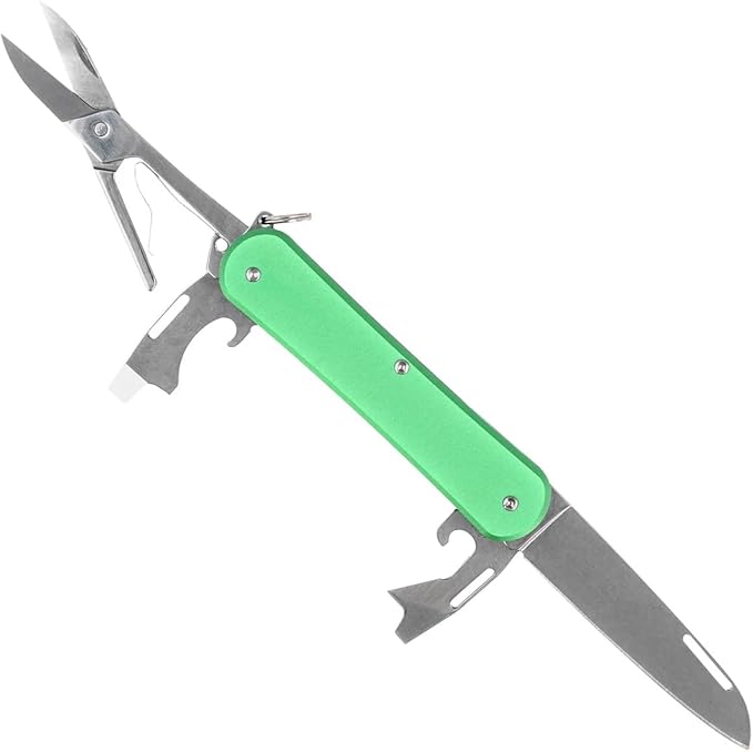 Fox Knives Vulpis FX-VP130-F4 Slipjoint Folding Knife 4-in-1 Multitool 2.17in Blade Bottle Opener Can Opener Flat Head Screwdriver Scissors - Compact Versatile Minimalist Pocket Knife (OD Green)