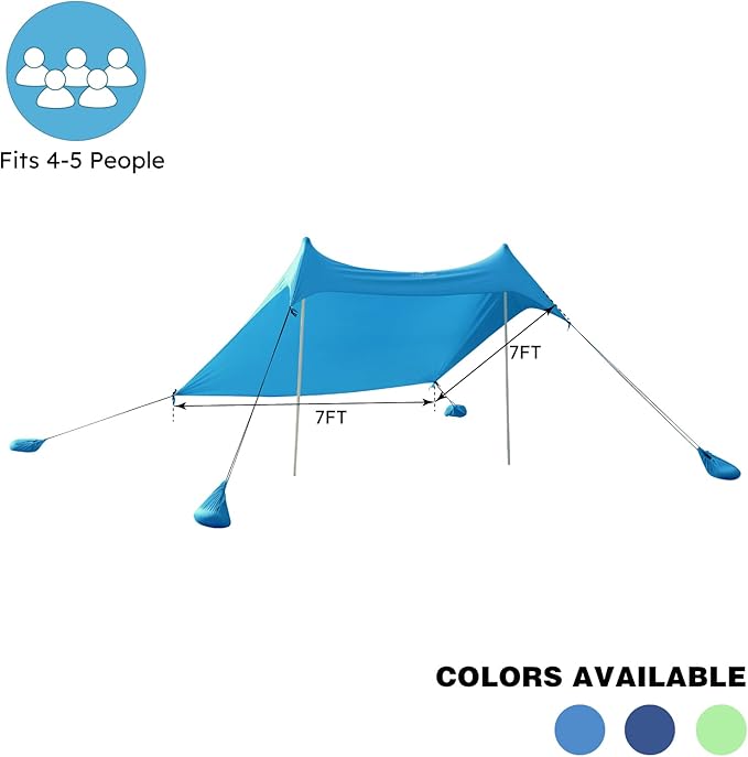 GREEN PARTY Beach Tent Canopy 7×7 FT Sun Shelter Outdoor Tent UPF50+ Protable Family Tent with 4 Sandbag Anchors 2 Pole Pop Up Outdoor Shelter for Beach Camping Fishing Backyard and Picnics