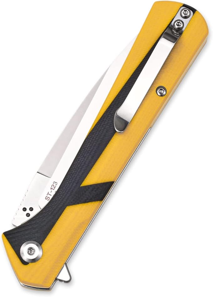 Sitivien ST123 Folding Knife D2 Blade and G10 Handle EDC Tool Knife with Pocket Clip for Outdoor Camping EDC(Yellow)