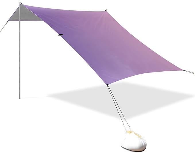 Purple Gradient Stable Beach Tent UPF50+ Lightweight Sun Shelter with Sandbags and Shovel for Camping Trips Fishing Backyard Fun or Picnics