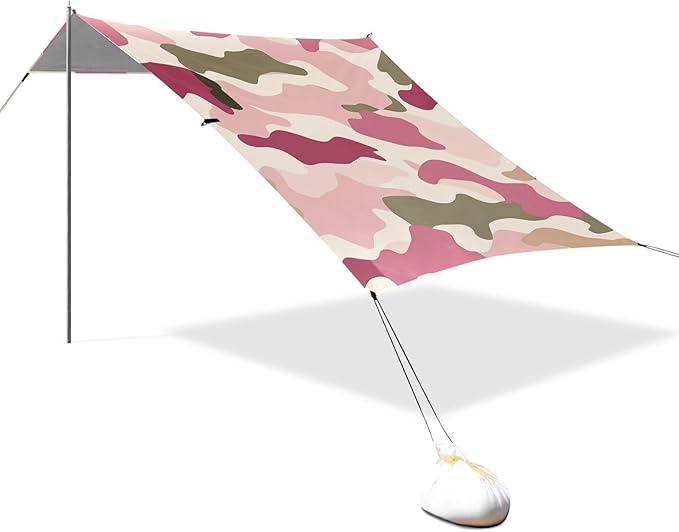 Camel Beach Tent UPF50+ Lightweight Portable Sun Shelter with Sandbags &amp Sand Shovel for Camping Fishing Backyard Fun