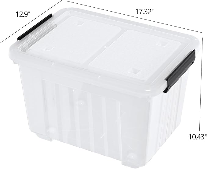 30 Quart Storage Boxes with Wheels 4-Pack Clear Plastic Storage Bins with Lids