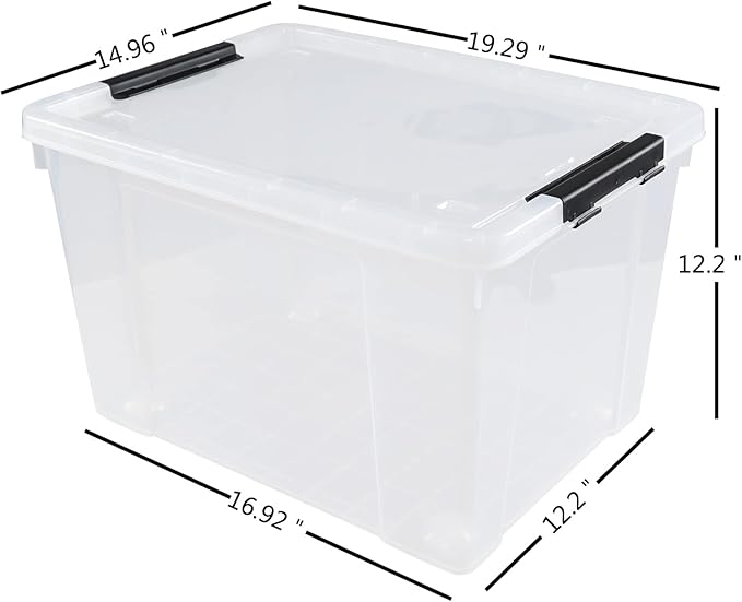 4 Pack 50 L Large Clear Latch Storage Bin with Lid and Wheels Plastic Storage Container Box