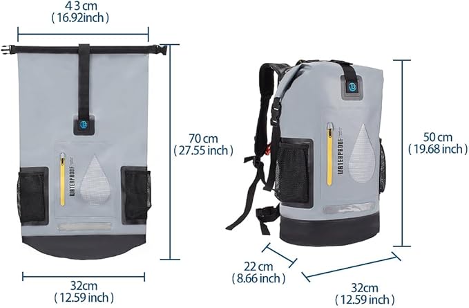 XhuangTech 30L Waterproof Drybag Water Sports Floating Backpack Durable Heavy Duty Duffel Bag for Kayaking Rafting Boating FishingCamping (Gray 30L)
