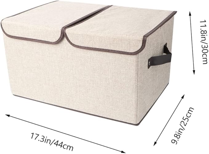 Double Lid Collapsible Storage Bin Lidded Storage Bins with Handles Woven Basket Organizer for Home
