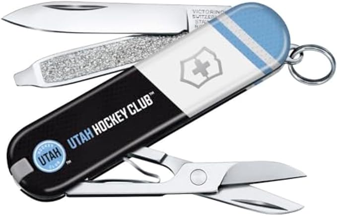 Victorinox Classic SD Swiss Army Knife – Compact 7 Function Swiss Made Pocket Knife with Small Blade Screwdriver and Key Ring – Utah Hockey Club
