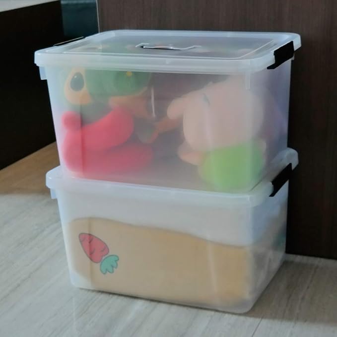Begale 17.5 Quart Plastic Large Storage Container Clear Latch Bin with Handle and Lid 4-Pack