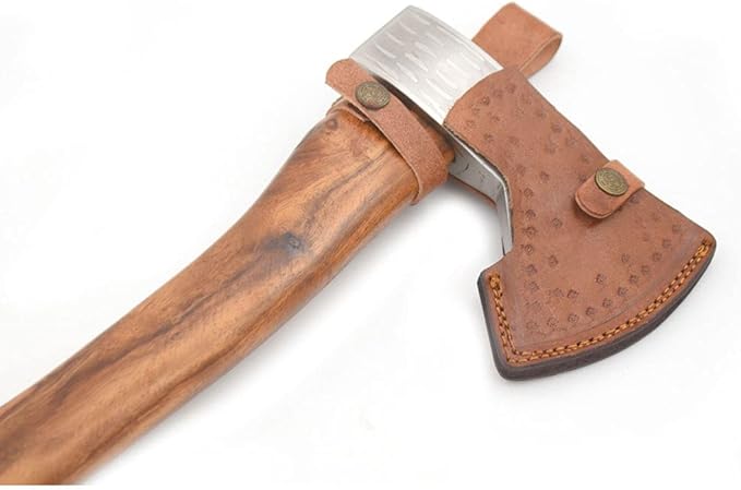Hand Forged Viking Bearded Axe – 1075 High Carbon Steel Handmade Medieval Style Camping &amp Hunting Axe with Ash Wood Handle and Leather Sheath (P-Skull)