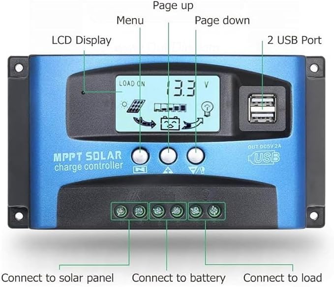 MPPT 100A 12V/24V Auto Focus Tracking Solar Panel Charge Controller Regulator with Dual USB PortLCD Display New Mppt Technical