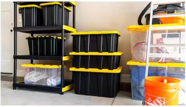 17 Gal. Tough Storage Tote in Black with Yellow Lid