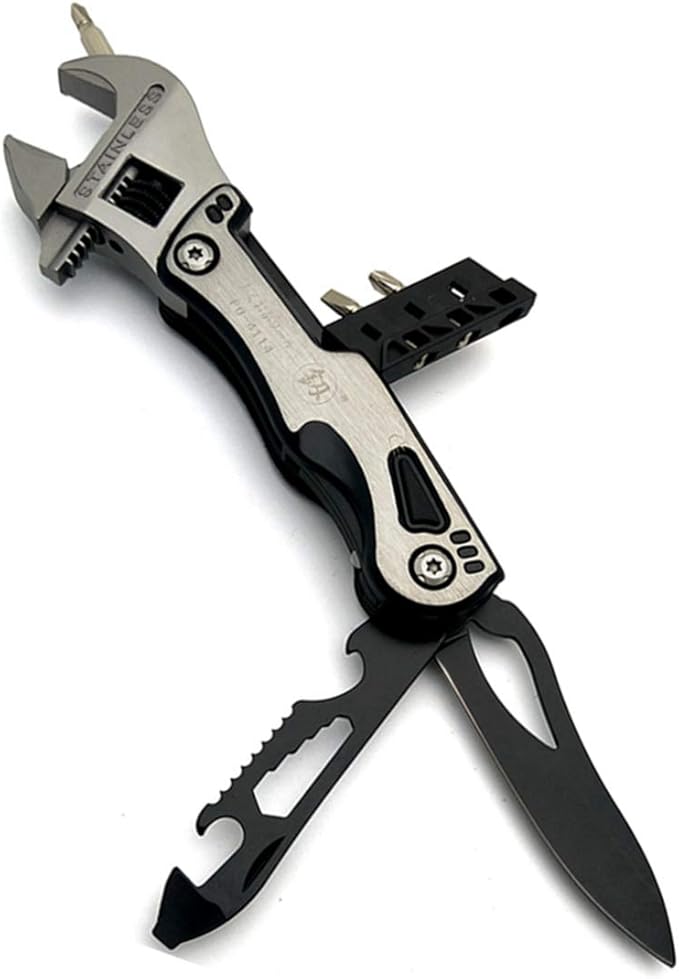Adjustable Wrench Multi-functional Tools Portable 15 In 1 Kit for Camping Household (Spanner Bottle Opener Survival Camping Knife Hand Saw Screwdriver Nylon Sheath)