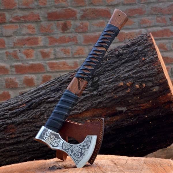 Handmade High Carbon Steel Viking Valhalla Axe with Sheath - Hunting Axe - Hunting Axe - Rose Wood Handle - Gift for Him by Empire Industry