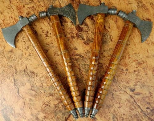 Lot of 4 Axe Damascus Steel 18'' Beautiful Smoke Pipe Olive Wood Handle Axe/Hand Forged Woodsman Axe