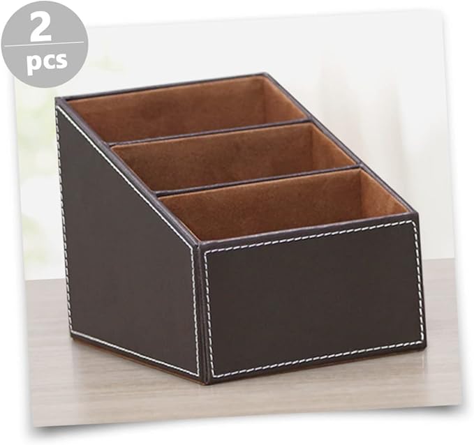 2pcs Faux Storage Box Organizer for Desktop Multi-functional Remote Control and Stationery Holder Smooth Stable Structure for Use
