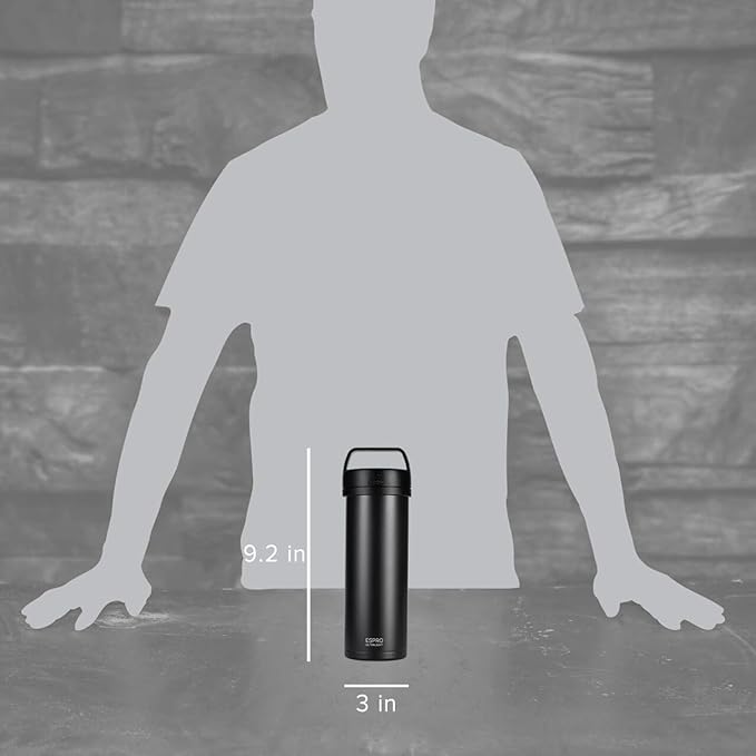 ESPRO Go P0 Ultralight French Press Coffee Maker for Travel Vacuum Insulated Stainless Steel 16 Ounces Matte Meteorite Black