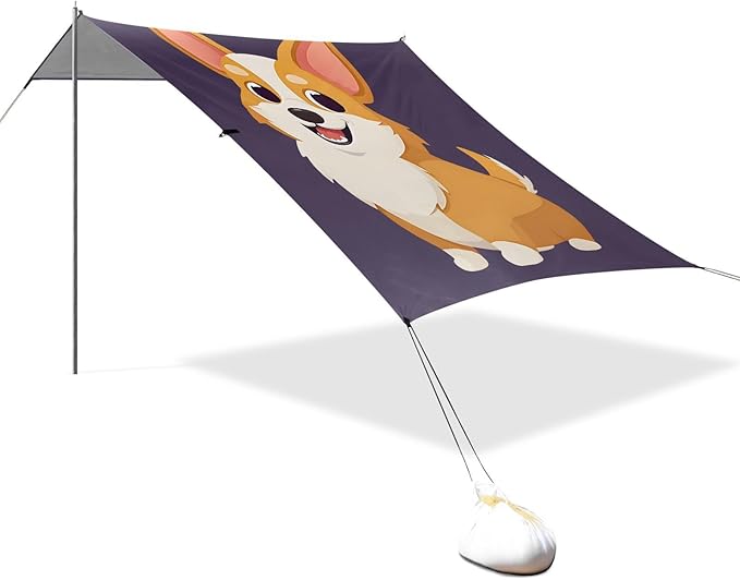 ALAZA Cute Corgi Dog Beach Tent Sun Shelter Portable Canopy Sunshade for Outdoor Camping Picnics Backyard Fun 10x9 ft
