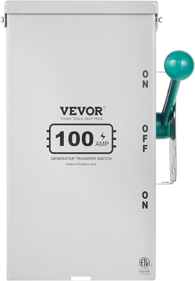 VEVOR 100A Manual Transfer Switch Generator Transfer Switch for Home 24000W Double-Throw Safety Switch NEMA 3R Outdoor/Indoor ETL Certified