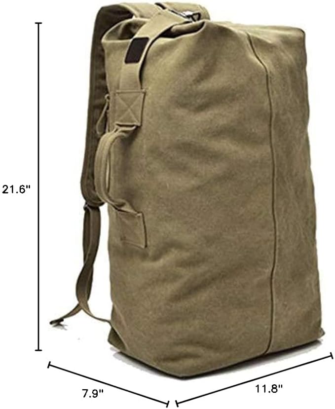 Large Capacity Military Duffel Bag Top Load Double Strap Canvas BackpackTravel Climbing Bag(Black