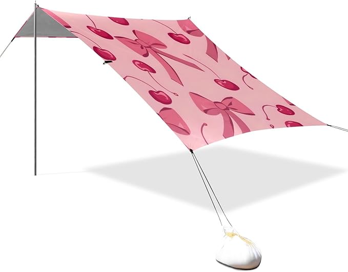 ALAZA Pink Bow and Cherry Beach Tent Sun Shelter Portable Canopy Sunshade for Outdoor Camping Picnics Backyard Fun 10x9 ft