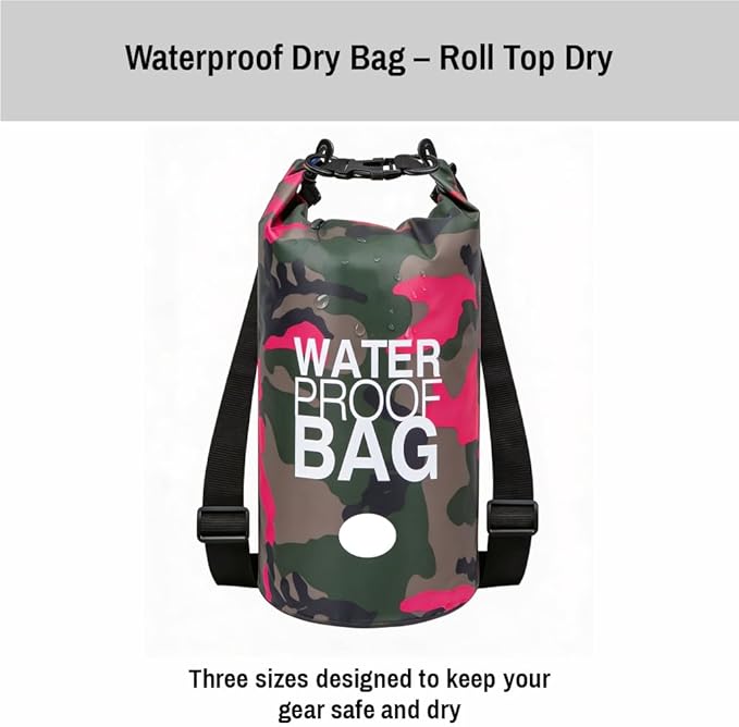 Waterproof Dry Bag Set of 3 (15L 20L 30L) - PVC Roll Top Dry Bags Waterproof - Backpack for Kayaking Camping Beach &amp Travel (Camouflage: light blue pink and yellow)