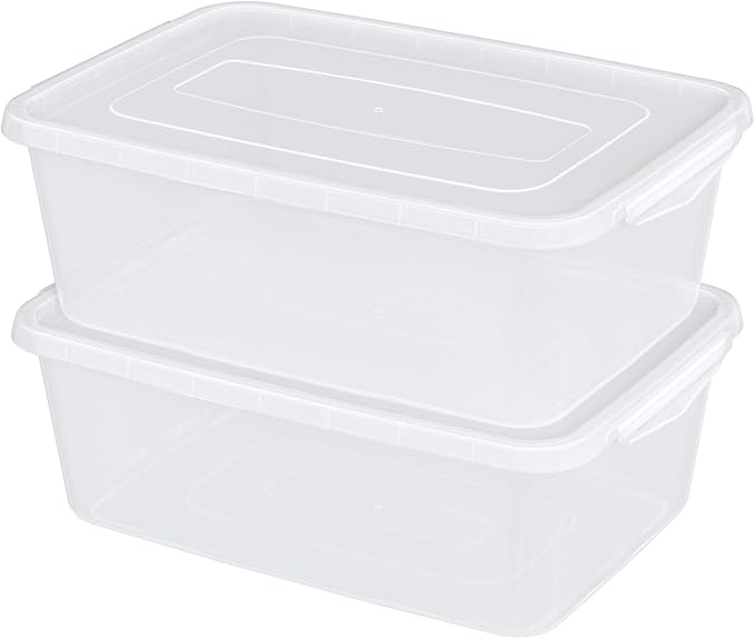 16 Quarts Plastic Clear Latching Storage Tote Boxes Stackable Pizza Dough Containers Set of 2