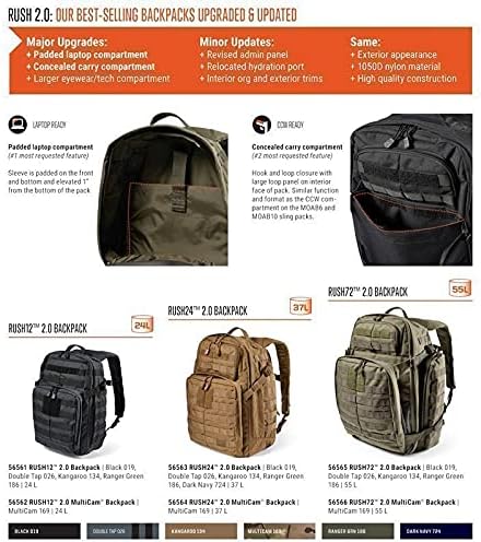 5.11 Tactical Backpack RUSH 72 2.0 Military Survival Molle Back Pack with Laptop Compartment Large 55L Multicam Style 56566ABR