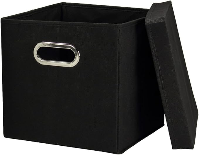 Household Essentials 34-1 Decorative Storage Cube Set with Removable Lids | Black | 2-Pack