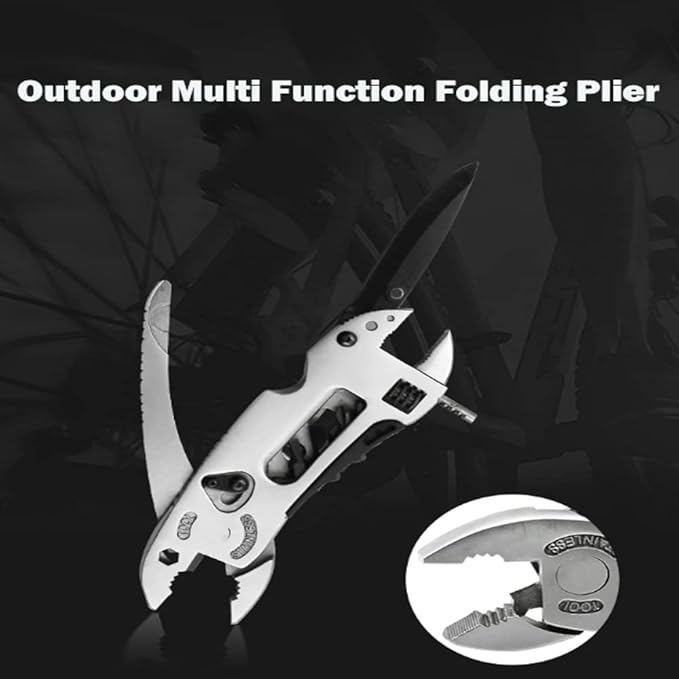 Multi Function Folding Plier 3 in 1 Pocket Knife Wrench Wire Cutter Multitool Adjustable Foldable Wrench Pliers Stainless Steel Tool for Outdoor Survival Camping