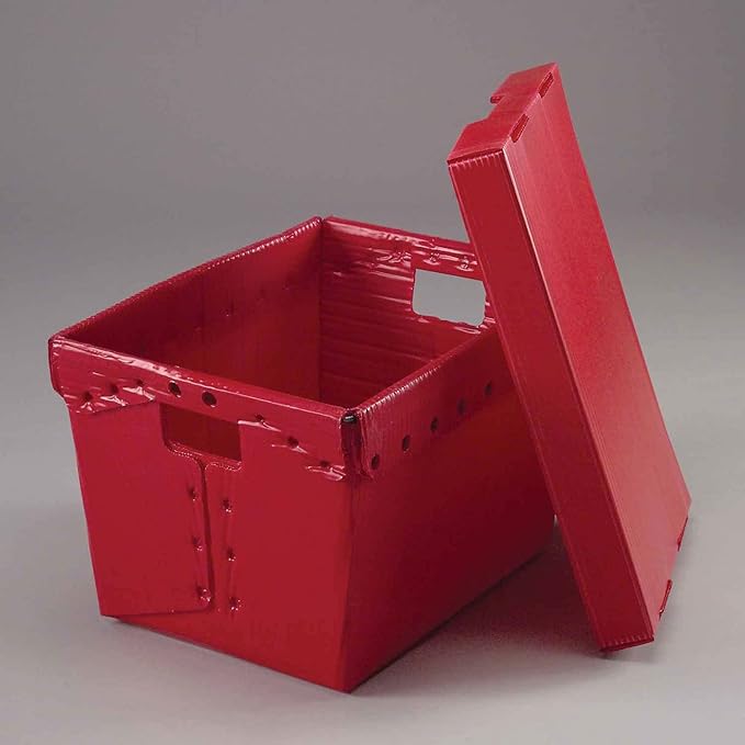 Global Industrial Postal Mail Tote With Lid Corrugated Plastic Red 18-1/2x13-1/4x12 Lot of 10