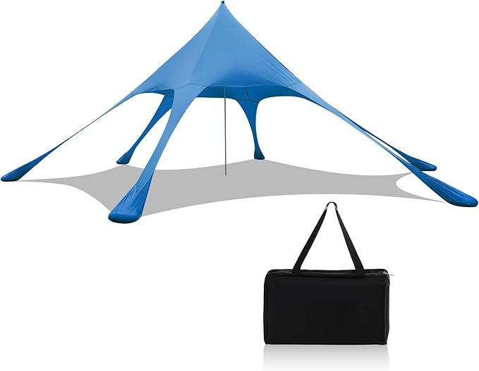 HAPPYGRILL Beach Canopy Sun Shelter with Aluminum Pole 20 FT x 20 FT UPF 50+ Pop Up Tent with Sandbags Tent Pegs Sand Shovel Carry Bag Portable Outdoor Sunshade for Camping Sport Events Picnic