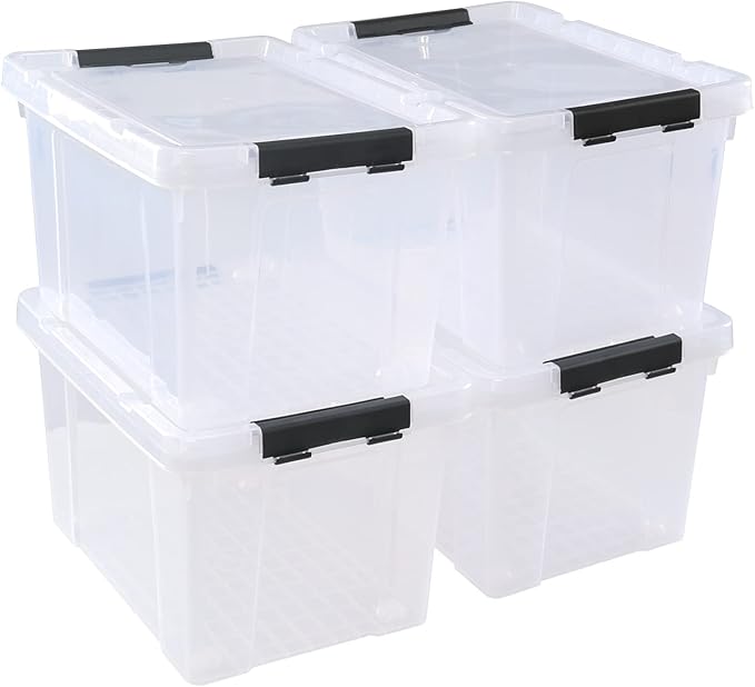 4 Pack 22 L Clear Plastic Storage Box with Wheels Latch Storage Bin with Lid