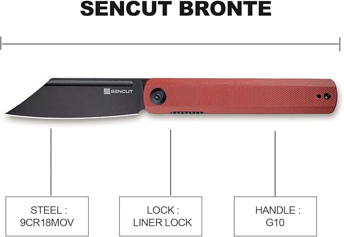 SENCUT Bronte Folding Pocket Knife with Front Flipper Opener 3.38 Inch Blade Burgundy G10 Handle SA08D