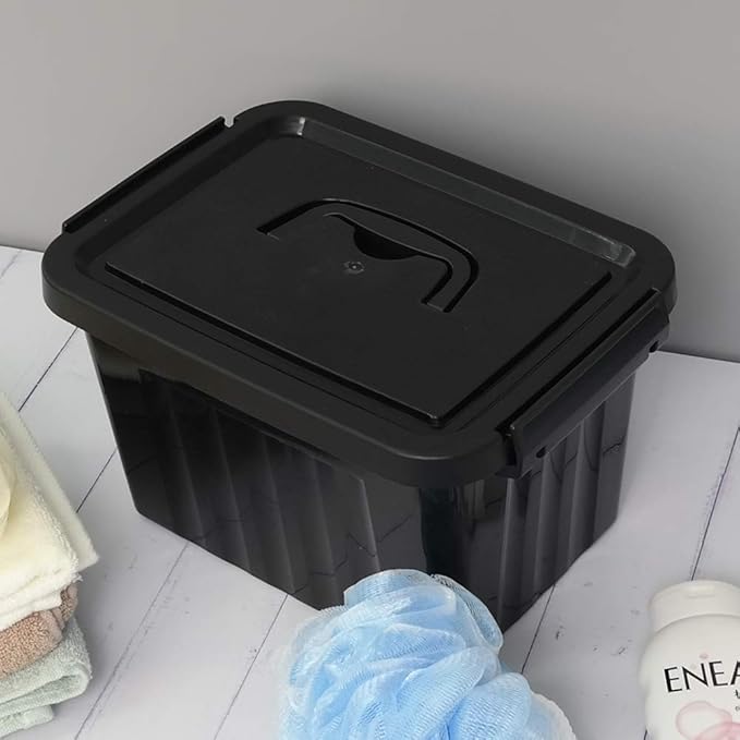6 Quart Black Plastic Storage Latching Box Bin with Handles 6 Packs